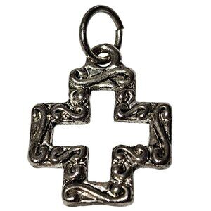 Vintage Ornate Silver Tone Cross Pendant Charm for Necklace Bracelet Spiritual